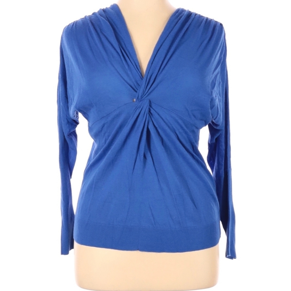 Comptoir Des Cotonniers Cobalt Blue V Neck Twist Front Cashmere Blend Sweater